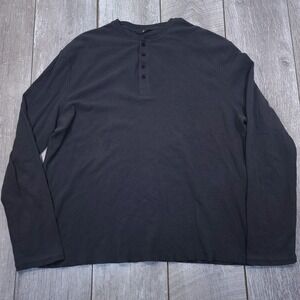7 For All Mankind Henley Mens 2XL Black Long Sleeve Cotton Waffle Knit Shirt